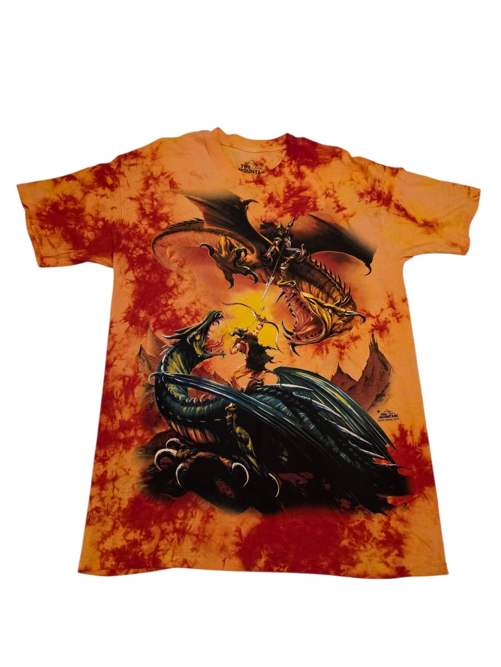 The Mountain Orange Tie-Dye Dragon Battle Graphic T-Shirt